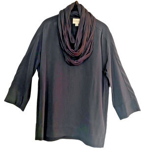 Pure DKNY Thick Silk Top w Attached Multi-Way Convertible Scarf - Black S